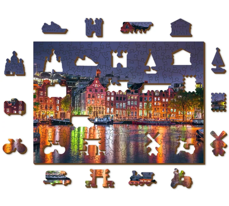 Wooden Jigsaw Puzzle Amsterdam by Night 200 pieces