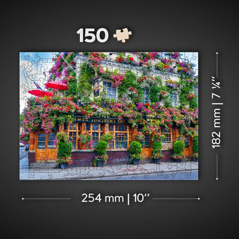 Wooden Jigsaw Puzzle London Pub 150 Pieces | Charming British Pub Puzzle for Kids