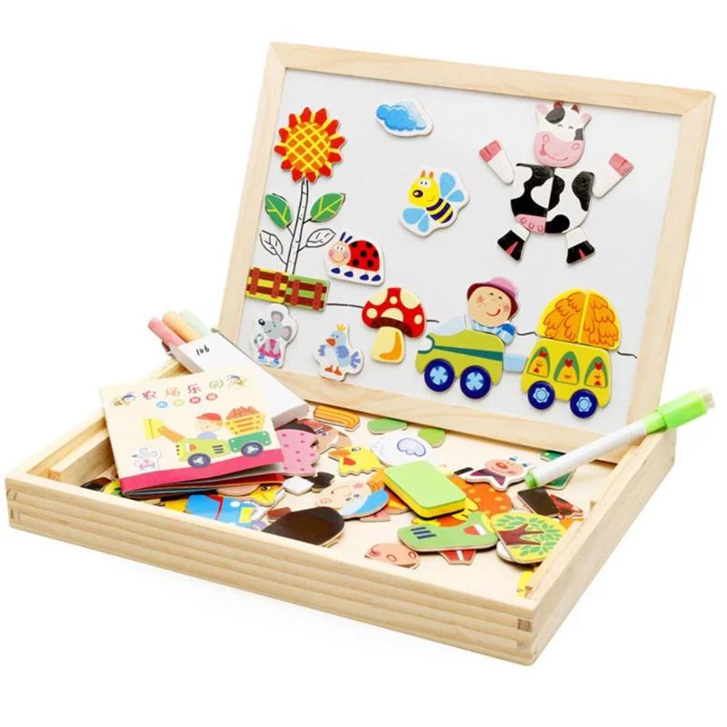 Wooden Magnetic Jigsaw Puzzle Toys Children Figure Animals Drawing Board Box Kid Learning Educational Toy Set Matching Game Gift