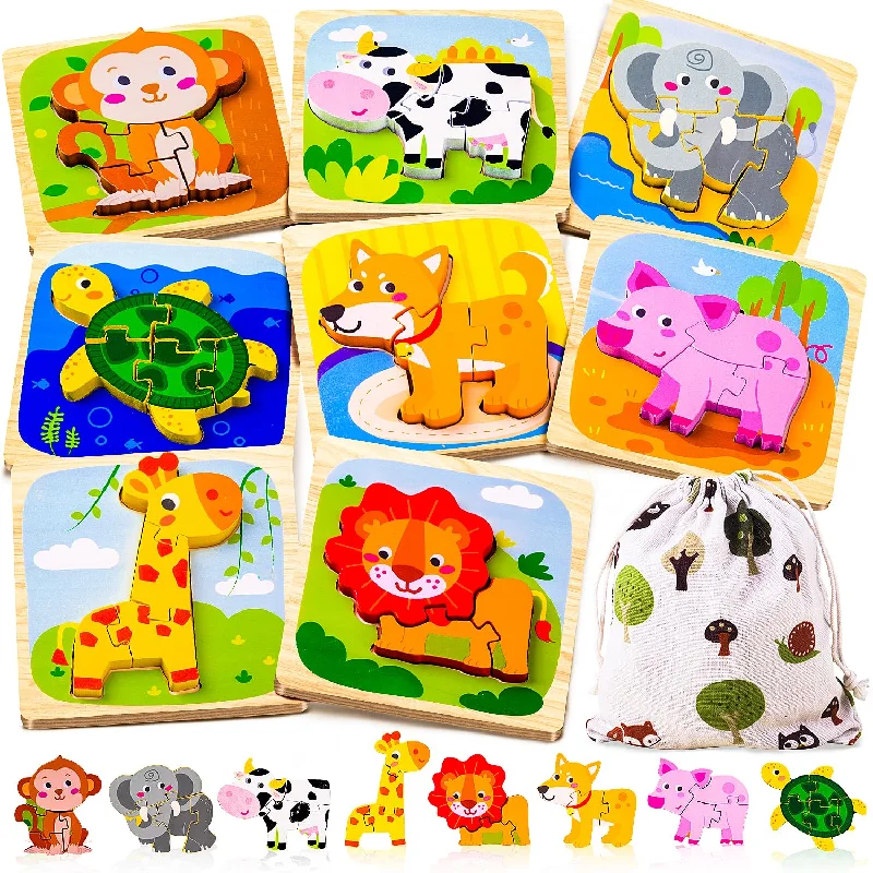 Wooden Puzzle For Toddler 1 3, 8 Pcs Toddler Puzzle Ages 2 4, Baby Animal P