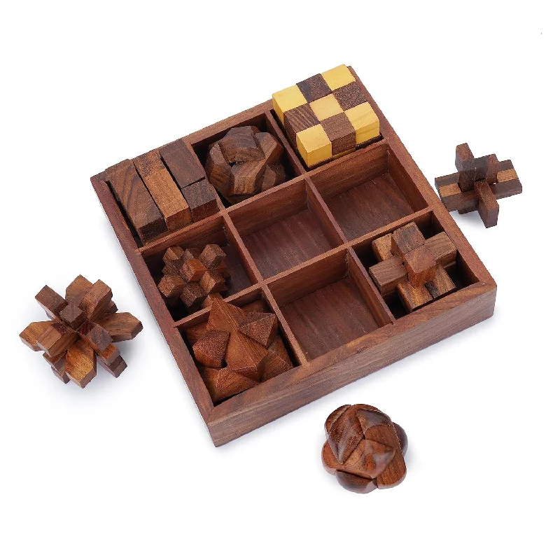 Wooden Puzzle Games Box Set Challenging Brain Teasers 3D Puzzles For Teens And