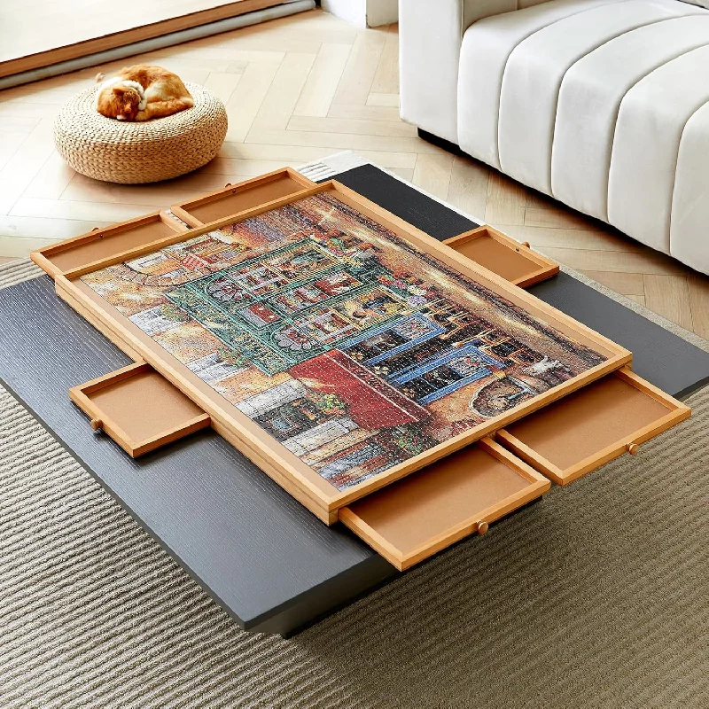 Wooden Puzzle Table With 6 Drawers And Cover, Adult Portable Puzzle Board,