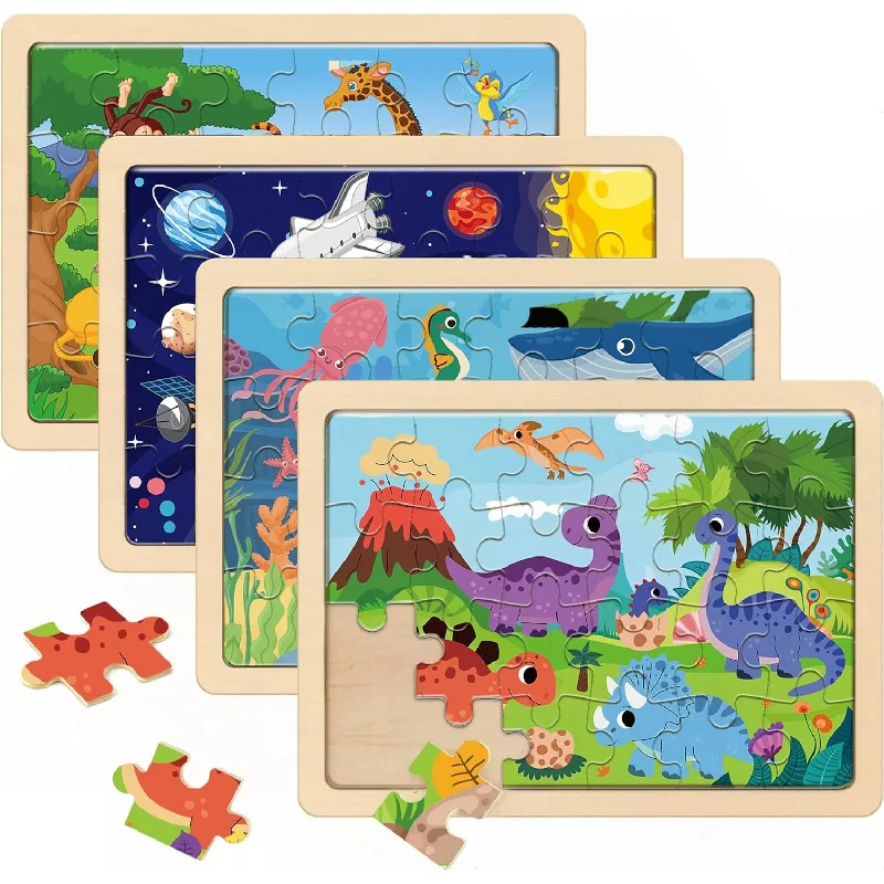 Wooden Puzzles For Kids Ages 3 5 4 6, 4 Packs 24 Piece Colorful Wooden Puzz