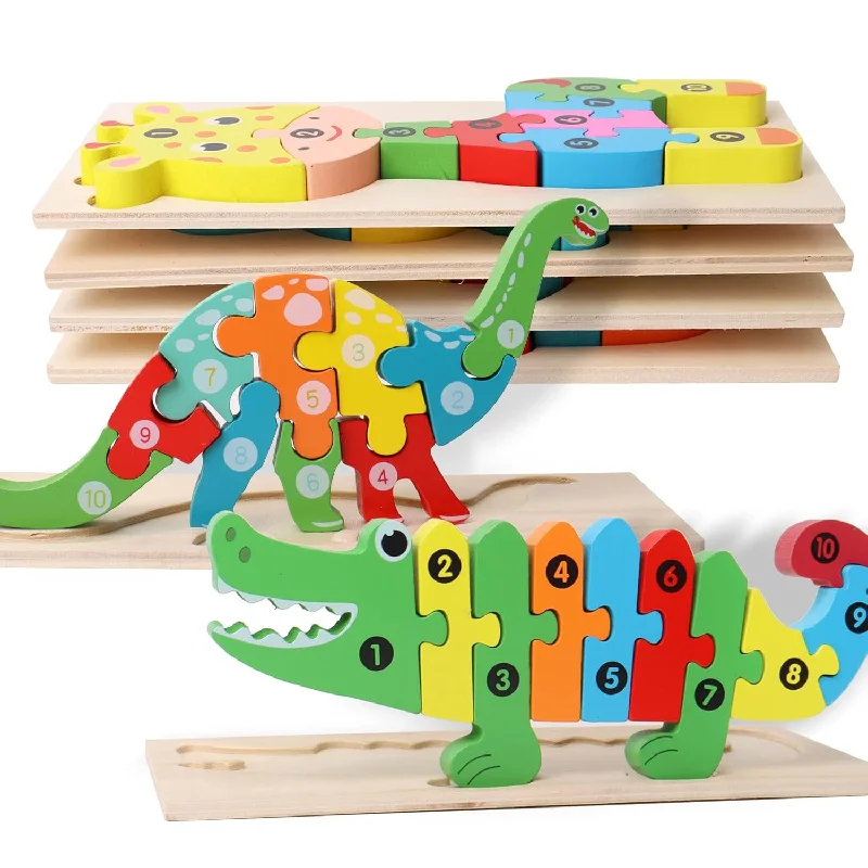 Wooden Puzzles For Kids, Toddler Number Puzzle, Old Wooden Dinosaur Puzzles