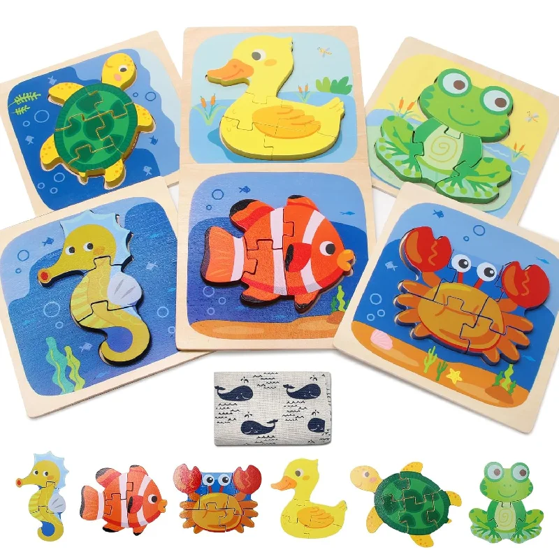 Wooden Puzzles For Toddlers 2 4, 6 Pack Animal Shape Puzzles For Kids 2 4,