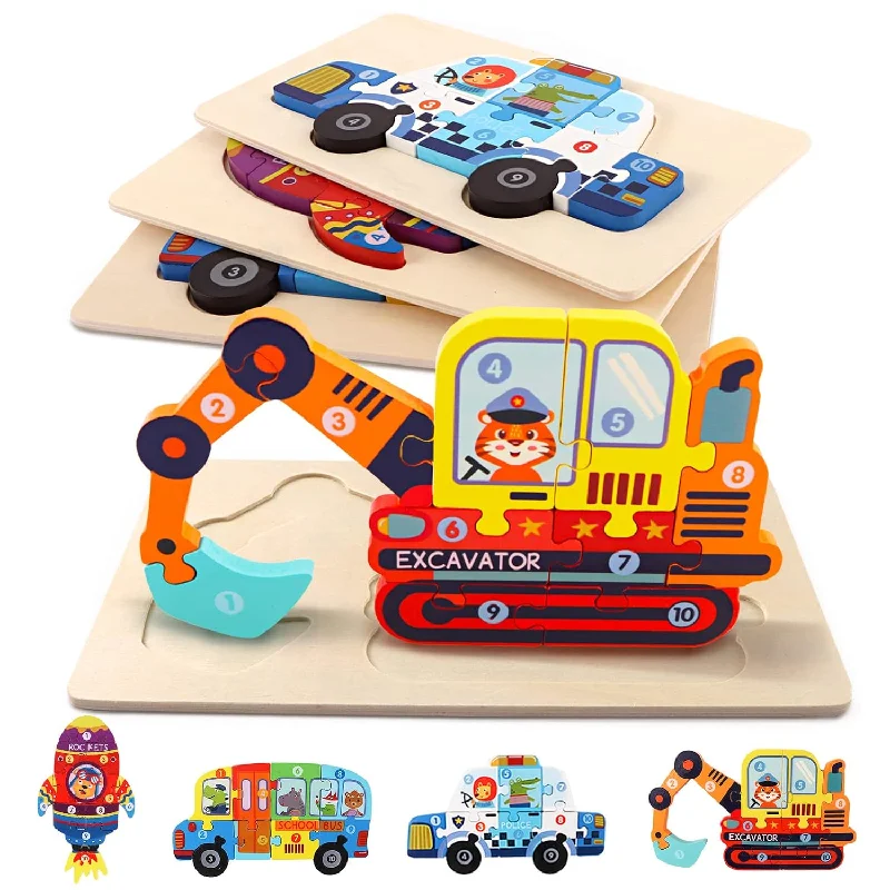 Wooden Puzzles For Toddlers, 4 Pack Wooden Transportation Puzzles Toys Gift