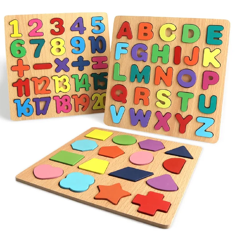 Wooden Puzzles For Toddlers, Wooden Abc Alphabet Letter Number Shape Puzzle