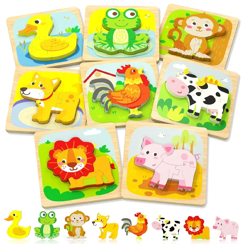 Wooden Puzzles Toddler Toys For 1 2 3 Year Old Boy Girl Gifts, Montessori P