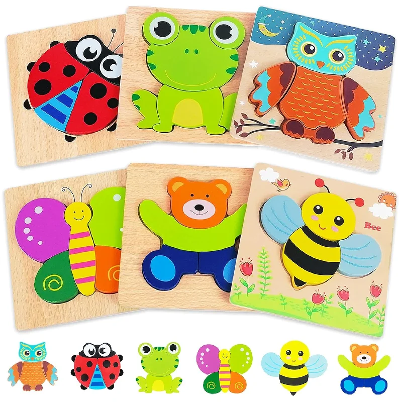 Wooden Puzzles Toddler Toys Gifts For 1 2 3 Year Old Boys Girls, Animal Jig