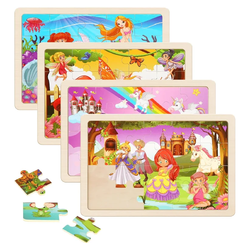 Wooden Puzzles Toys For Kids Ages 3 5, Set Of 4 Packs With 20 Piece Unicorn