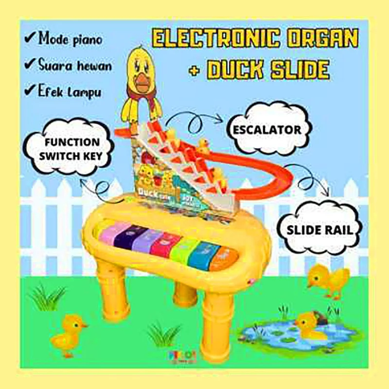 Yellow Automatic Cute Duck 2 in1 Musical Stair Slide Piano Game Toy for Kids