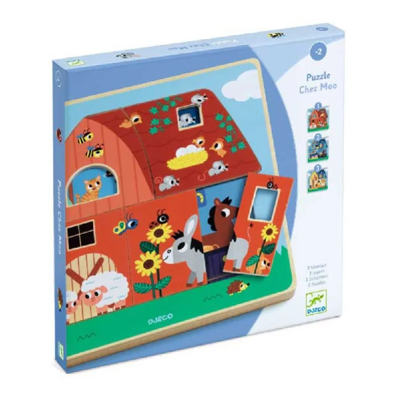 Djeco Wooden Puzzles, Chez Moo - Layer Puzzle 2 yrs +