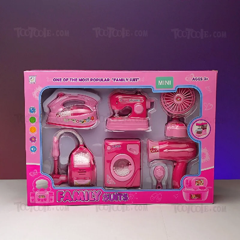 Household Home Appliances Play Set Electric Plastic Toys with Realistic Sound for Kids - Pink I