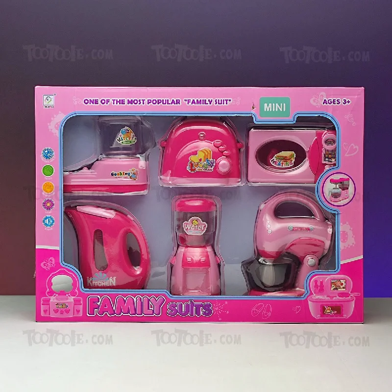 Household Home Appliances Play Set Electric Plastic Toys with Realistic Sound for Kids - Pink II