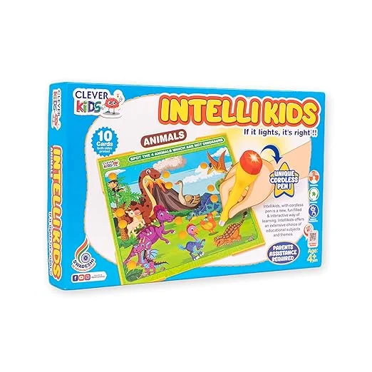 Intellikids Animals A Perfect Electro Game. 10 Double Sided Printed Cards. If it Lights its Right. A Fun Way to Learn About Animals