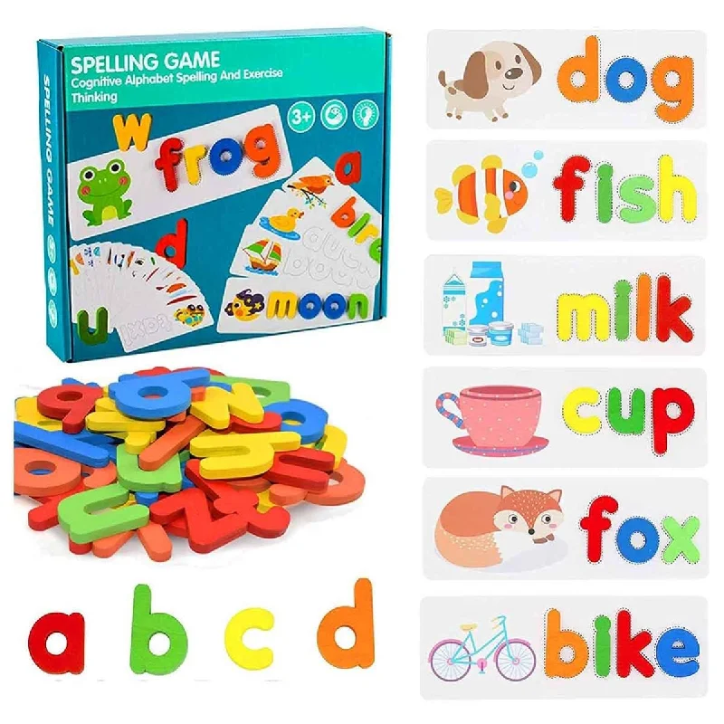 Montessori Spell Learning Wooden ABC Flash Cards Shapes Puzzles