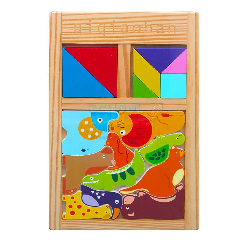 Tetris type puzzle with mini Tangram Education Wooden Puzzle for Kids