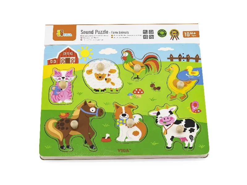 Viga Farm Animals Wooden Puzzle With Sounds