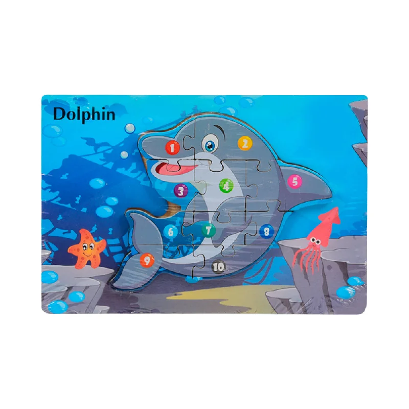 WOODEN PUZZLE BOARD COLORFUL 123 DOLPHIN Z.B