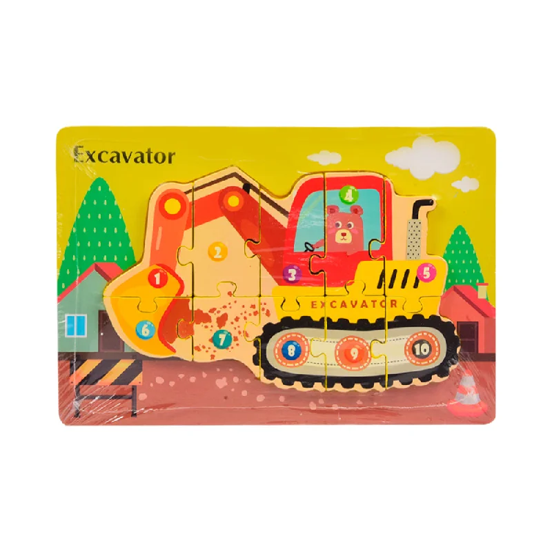 WOODEN PUZZLE BOARD COLORFUL 123 EXCAVATOR Z.B