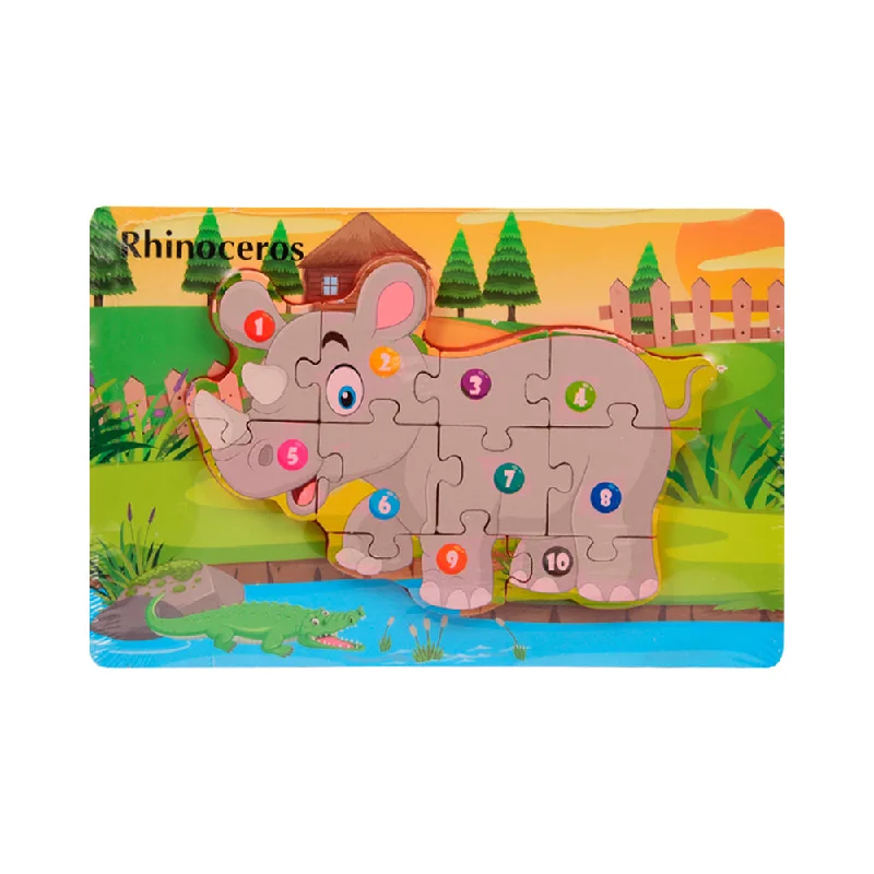 WOODEN PUZZLE BOARD COLORFUL 123 RHINOSAURUS Z.B