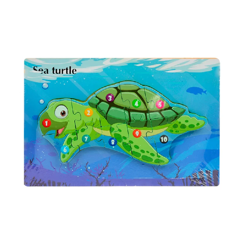 WOODEN PUZZLE BOARD COLORFUL 123 SEA TURTLE Z.B