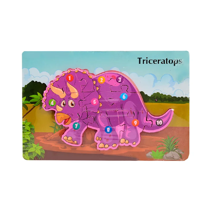 WOODEN PUZZLE BOARD COLORFUL 123 TRICERATOPS Z.B