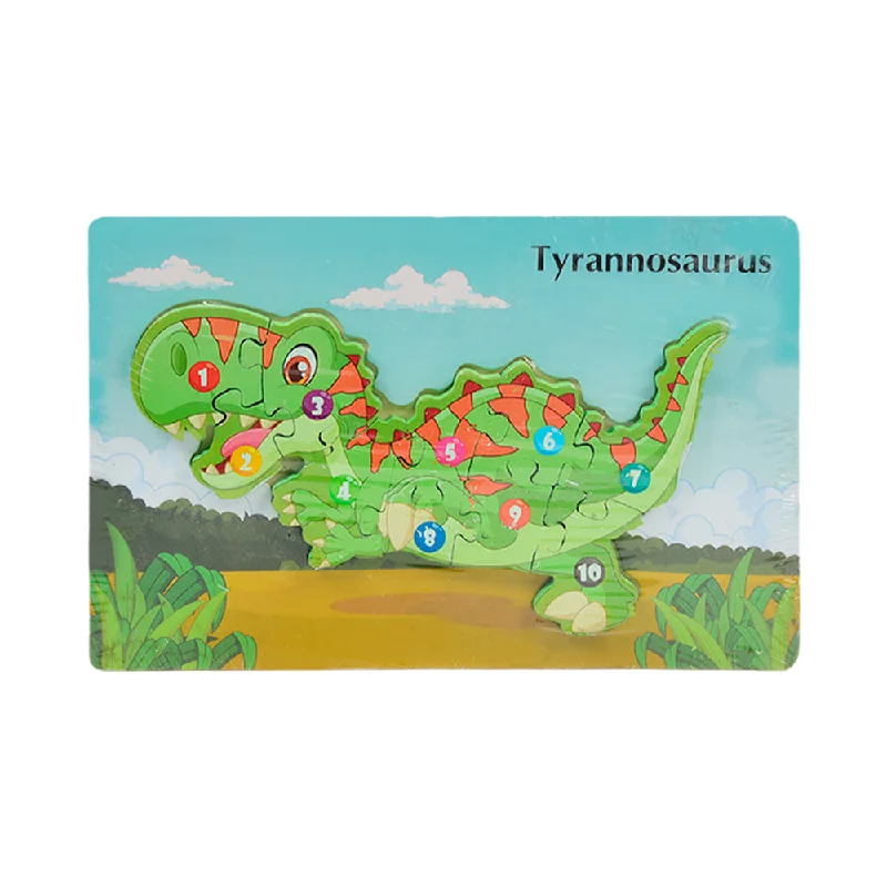 WOODEN PUZZLE BOARD COLORFUL 123 TYRANNOSAURUS Z.B