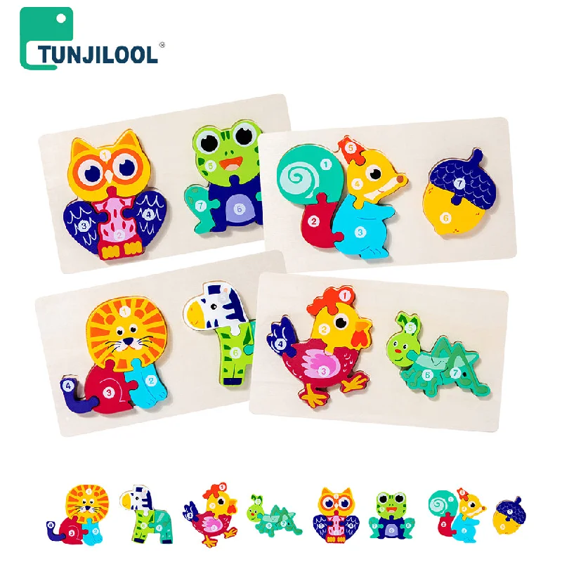 4-piece 3D animal wooden puzzle