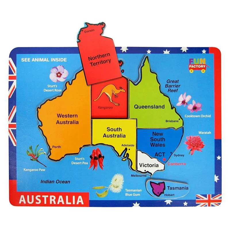 Australia Map Raised Wooden Puzzle