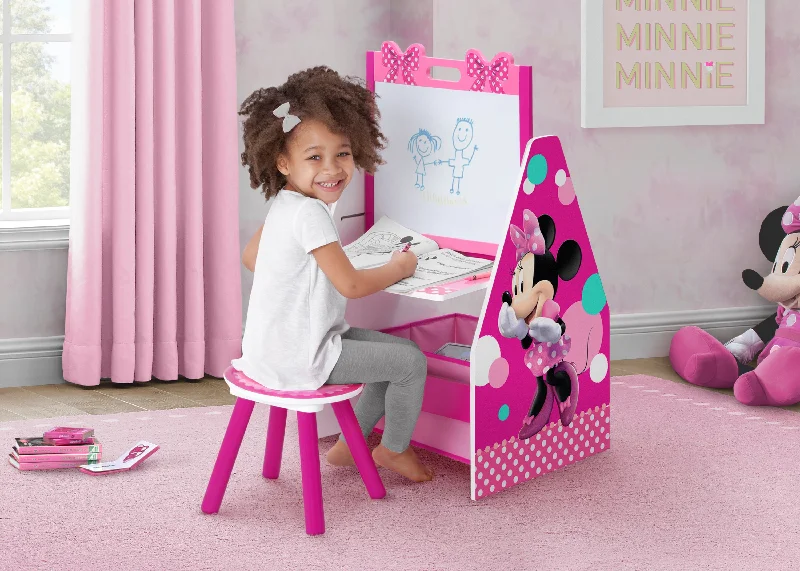 Minnie Mouse Deluxe Kids Art Table - Easel, Desk, Stool, Toy Organizer